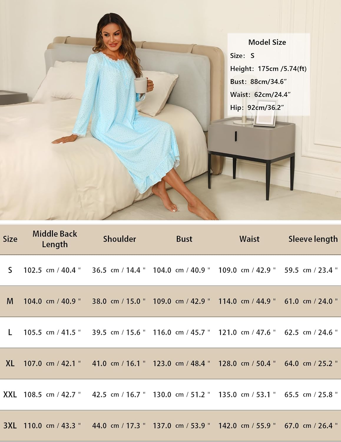 Marvmys Womens Cotton Long Sleeve Nightgown Long Sleepshirts Lace Trim Victorian Sleepwear with Pockets - Image 6