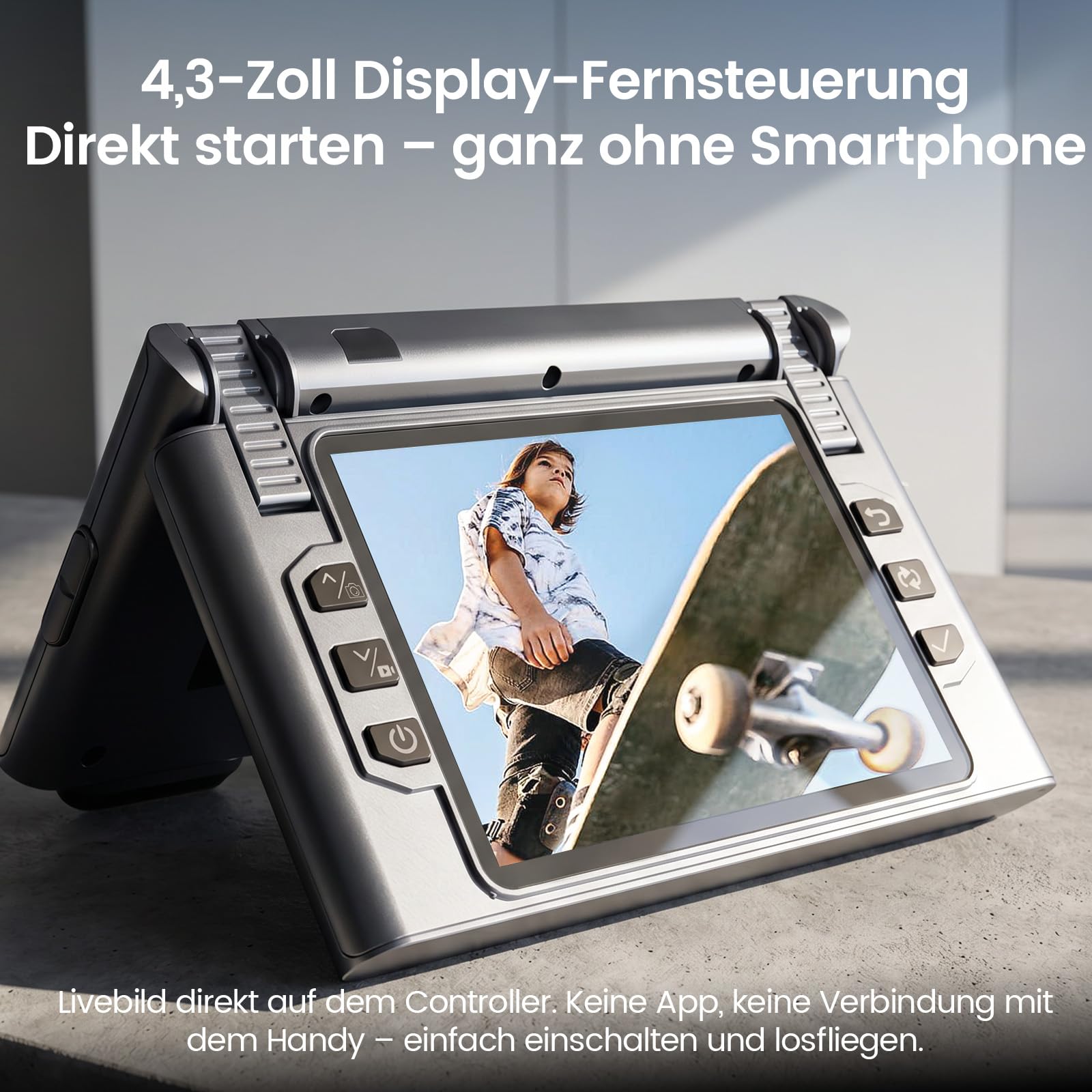 DEERC Drohne mit Kamera 1080P, faltbarer Quadrocopter für Jugendliche und Anfänger, 4,3-Zoll-HD-Bildschirm-Fernsteuerung, bürstenloser Motor, Hindernisvermeidung, 2 Akkus, Tragetasche inklusive