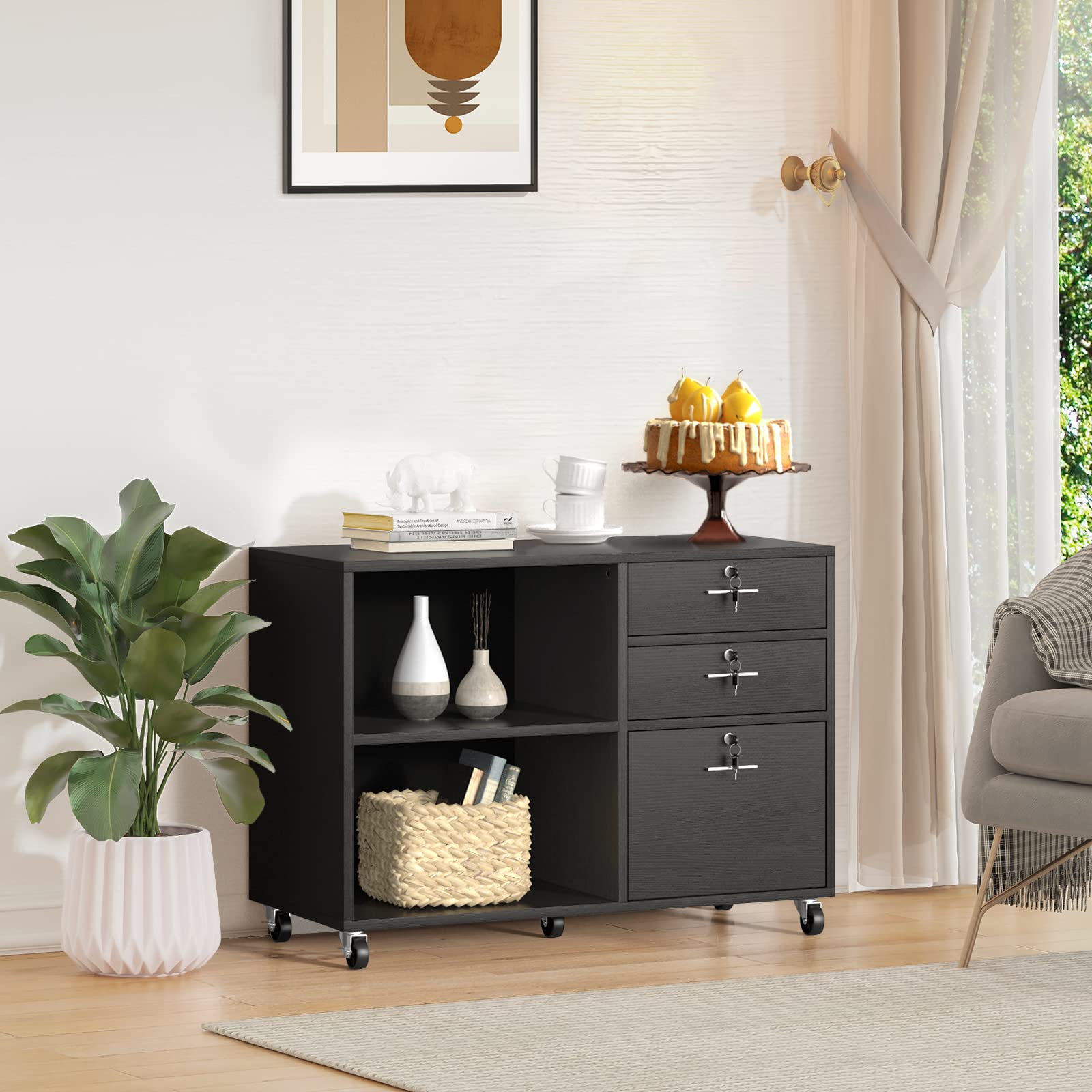 YITAHOME 3 Drawer Wood Lateral File Mobile Filing Storage