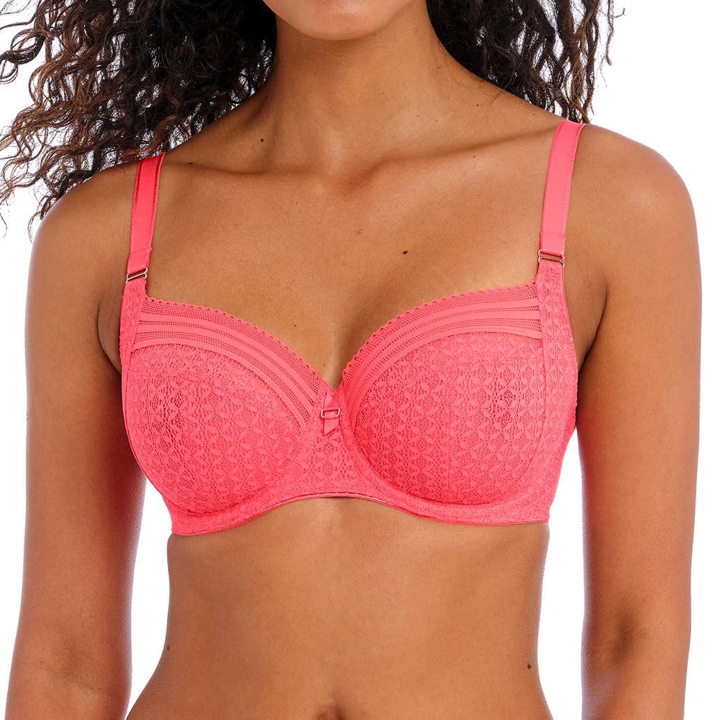 Freya Women's Viva Lace Underwire Side Support Bra Full Coverage, Opaque, Sunkissed Coral, 34D