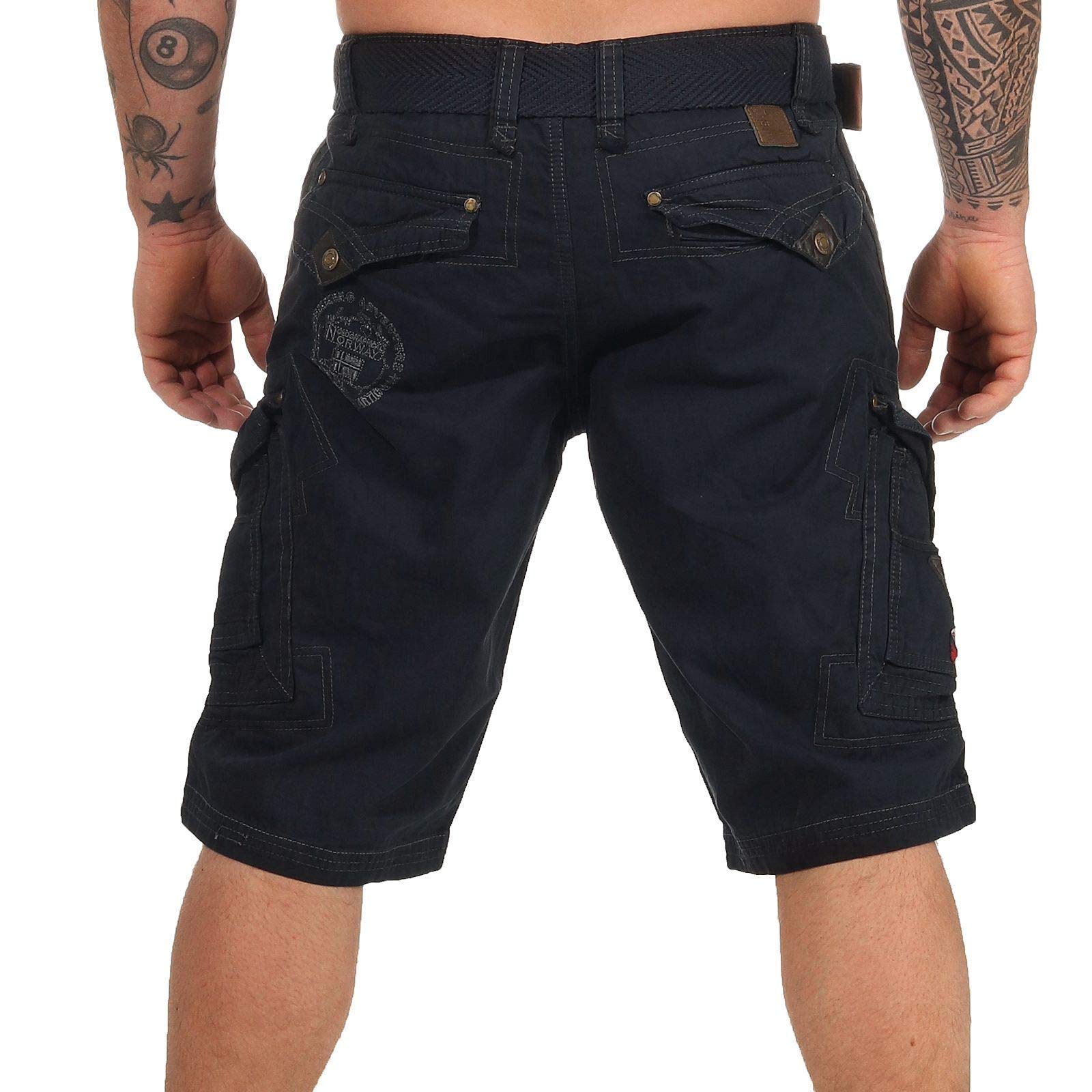 Geographical Norway Hombre Cortos Cargo Panoramique Camuflaje Corto Pantalones de Verano Incl. Cinturón, Bolsillos Laterales