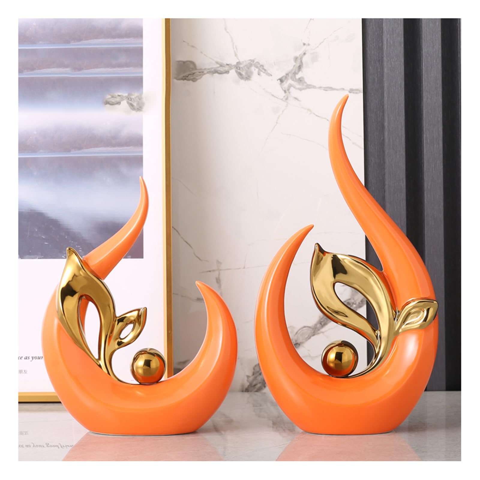 Tauzveok Escultura de cerámica, Esculturas abstractas Deco Modernas, para artículos Decorativos de Oficina, decoración Sala de Estar, Dormitorio, apartamento,Naranja