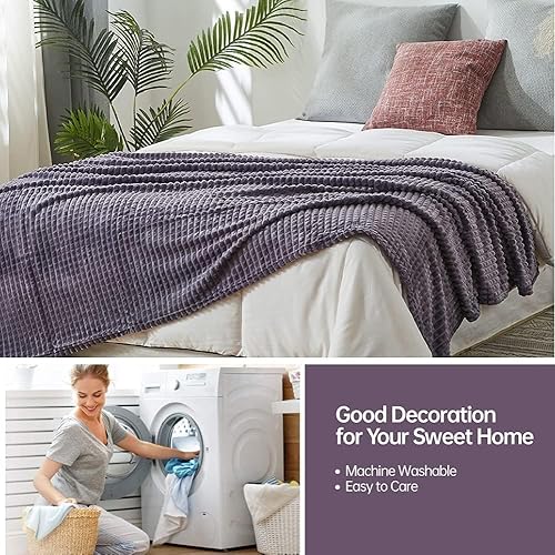 Miniatura 2 de Simple&Opulence - Manta de franela de forro polar, ligera, súper suave, de microfibra decorativa para sofá, diseño de cuadrícula estereoscópica
