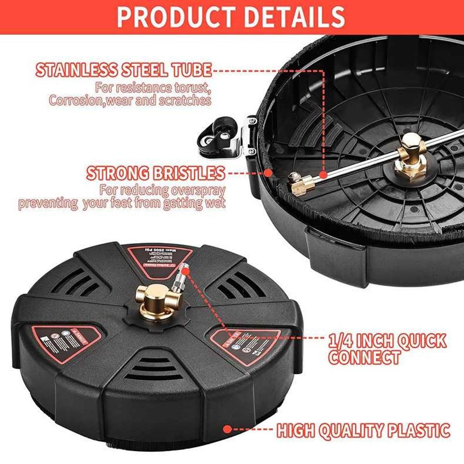 #N/A/a Surface Cleaner Máquina de Limpieza de Presión con Ruedas con Conectores de 1/4 Pulgada Y Varillas de Extensión Material Indicado para Limpia