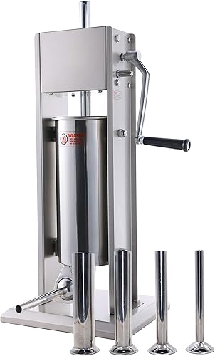Miniatura 10 de Relleno de salchichas vertical de acero inoxidable, astilla, doble velocidad, fácil de limpiar (7 libras3 L)