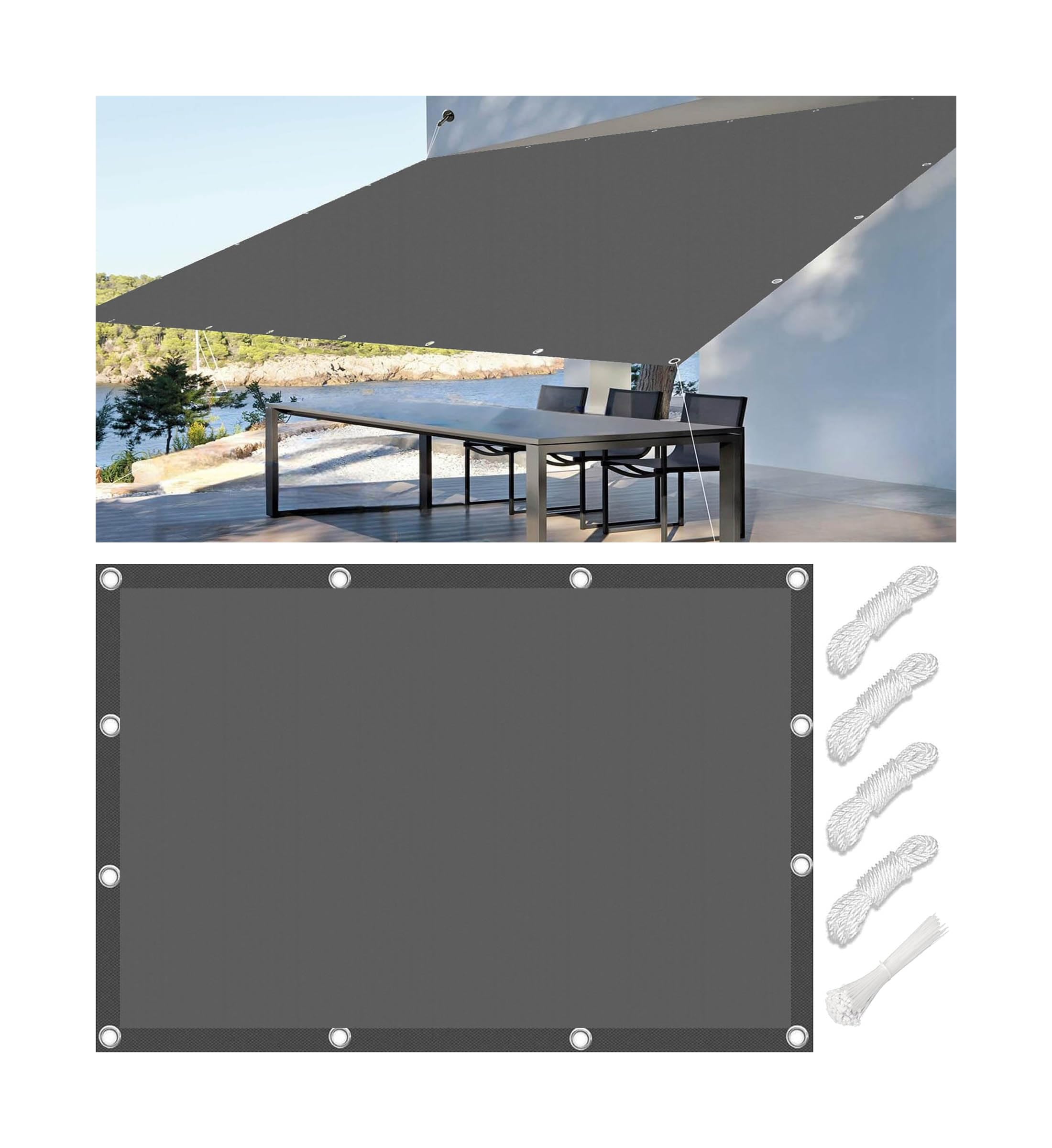 Sun Shade Sail Waterproof Rectangle 1x4.2M Shade Cloth PES Awning Canopy 98% UV Block With Rope Outdoor Patio Party Awning Cloth Weather Resistant Durable Garden Shade Sail Dark Gray — image 1