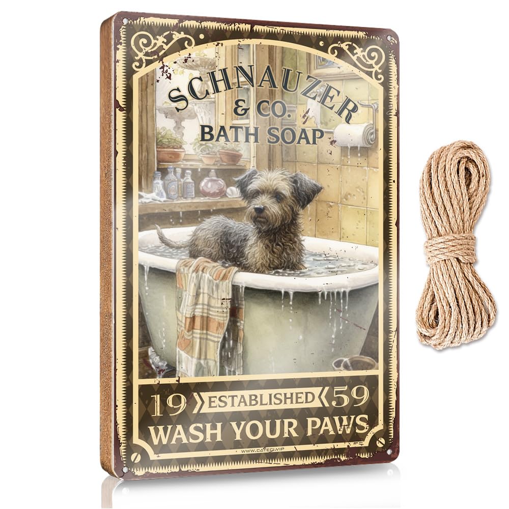 MAHQPZXSF Plaque Sign Schnauzer Bath Soap Wash Your Paws Wooden Sign Funny House Signs Outdoor Patio Decor(15X28CM)