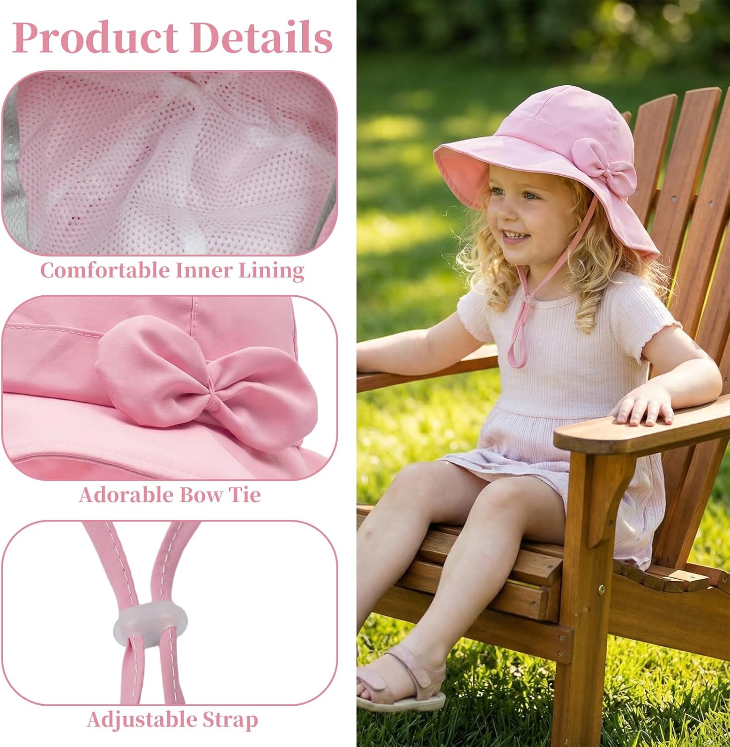2 Pcs Sun Hats Toddler Wide Brim Beach Hat with UPF 50+ Sun Protection Adjustable Chin Strap Soft Breathable Bucket Hats Cap Summer Outdoor