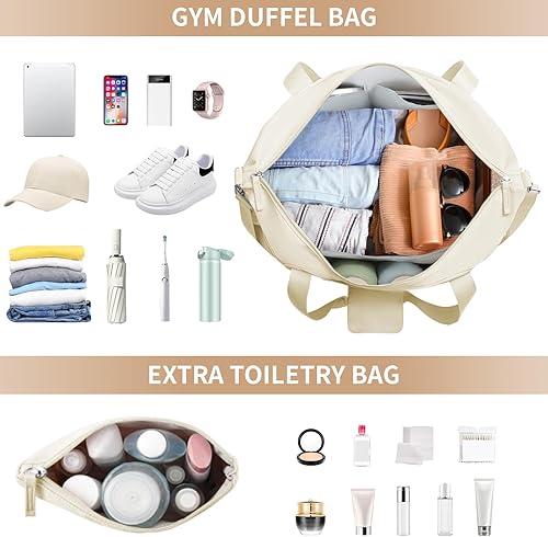Miniatura 3 de Bolsa de gimnasio ETRONIK para mujeres, bolsa de viaje con compartimento para zapatos, bolsa de fin de semana con puerto de carga USB, Beige, Grande