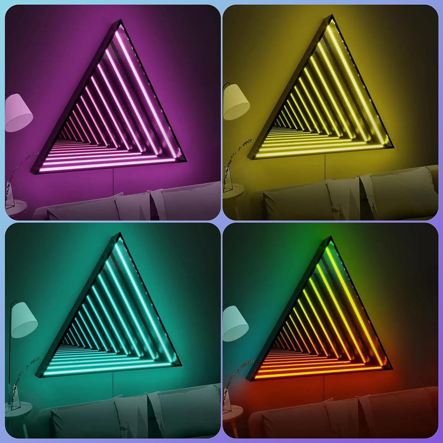 3D Infinity Mirror Light, 19.7" Triangle LED Tunnel Wall Light with 358 LEDs, App & Remote RGB Color Changing Mirror for Gaming Room Decor, Party, Bar, Geometric Art Deco Wall Mounted