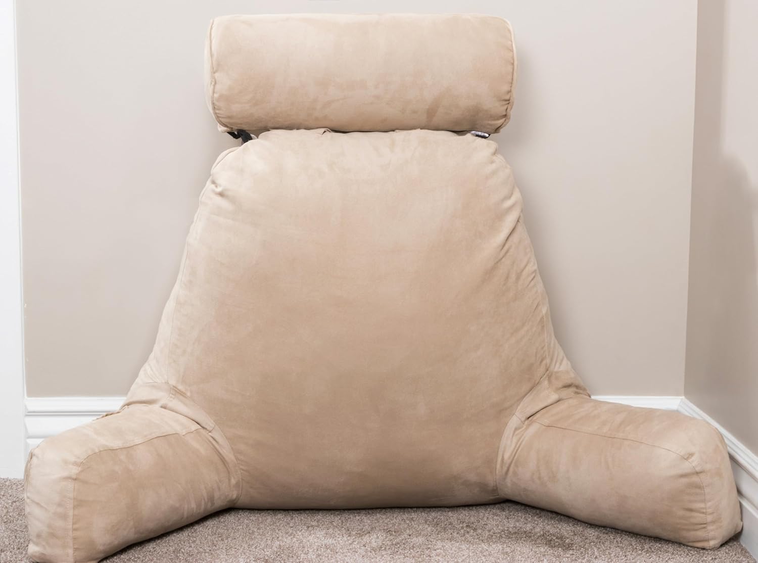 Husband Pillow XXL Reading & Bed Rest Pillows - Premium Memory Foam Backrest Pillow with Arms & Neck Roll - Aspen Edition Cowboy Taupe - Reversible 2 Sided Cover with Plush Microfiber and Suede