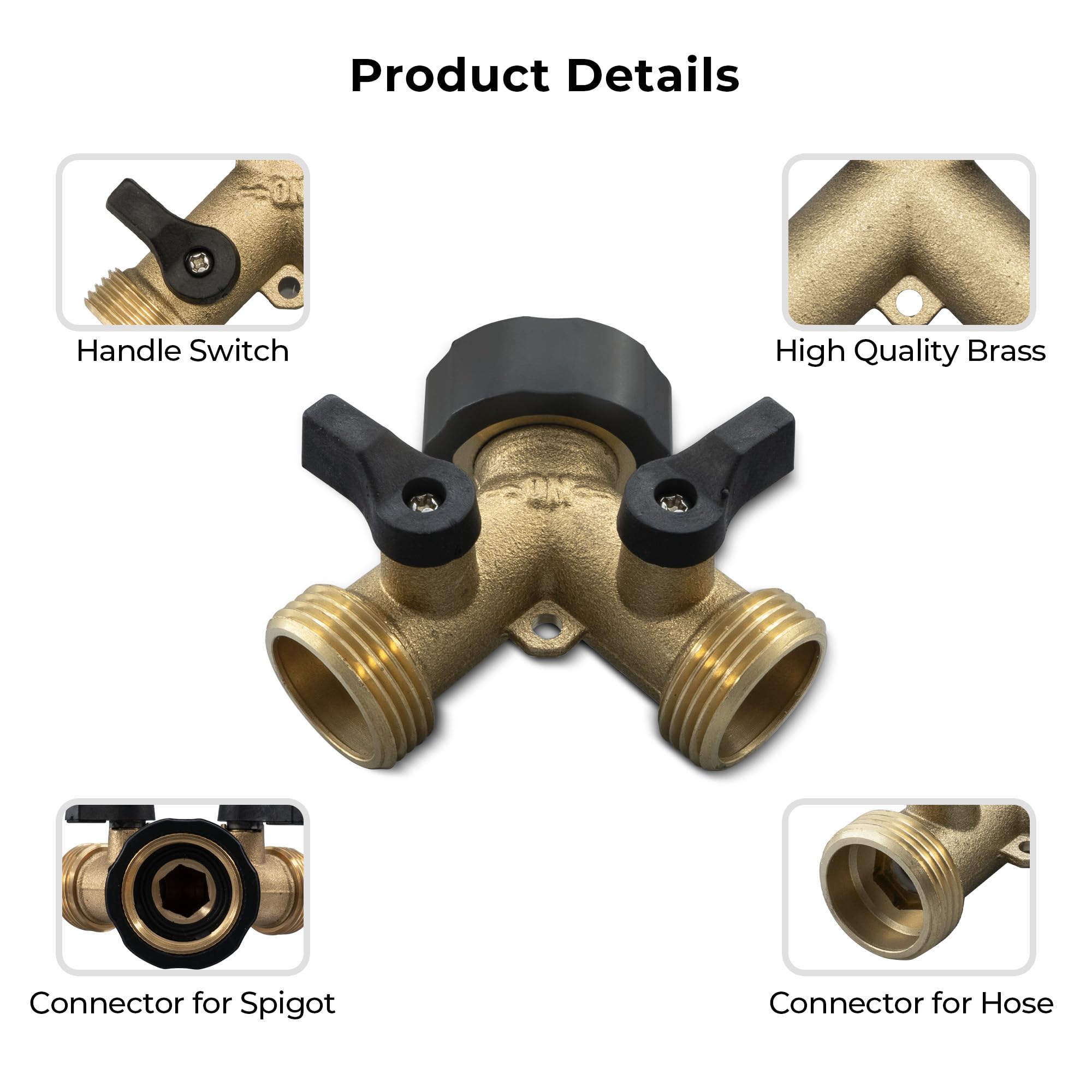 Vancoco Garden Hose Splitter, 2 Way Hose Splitte rwith On/Off Valves, 3/4 inch Garden Hose Connector and Y Splitter - Image 2
