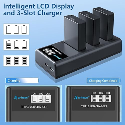 Miniatura 5 de Artman - Paquete de 3 baterías LP-E10 de 1600 mAh y cargador LCD de 3 ranuras para cámaras digitales Canon EOS Rebel T7 T6 T5 T3 T100 Kiss X50 Kiss