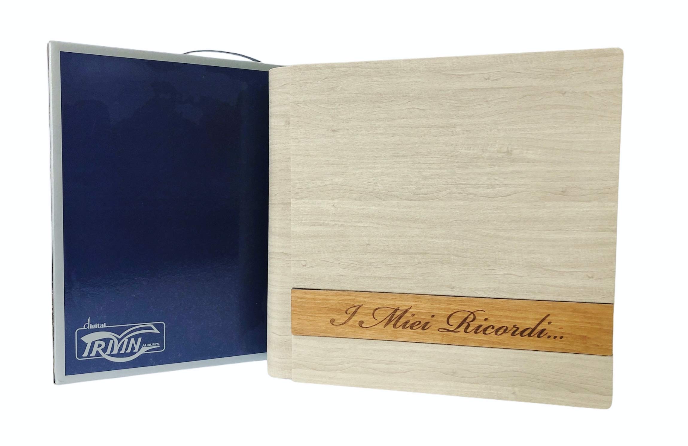 TriVin Art, Álbum de Fotos en Polipiel, con Aplicación de Madera Personalizable con Grabado. Ideal para Bautismo, Boda, Comunión y foto recuerdo.