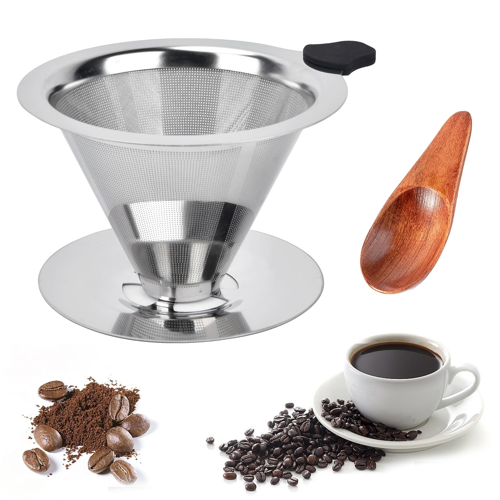 Filtro Caffè Permanente In Acciaio Inox - Riutilizzabile, Per Caffè Americano, Con Pennello E Cucchiaio - Foto 10