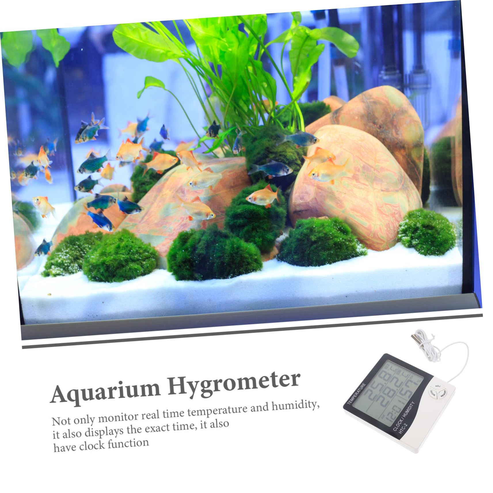 Kisangel 3piezas Digital Lcd Para Acuarios y Terrarios Sensor Externo Higrómetro Integrado Lecturas De Temperatura y Humedad Real Para Peceras y Monitoreo De Condiciones Ambientales