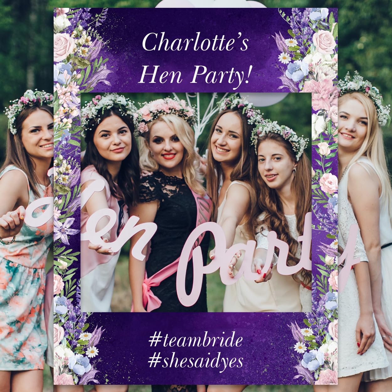 Paper Themes Shades Of Purple Personalised Hen Party Selfie Frame - Personalised Hen Do Selfie Frame (Shades Of Purple)