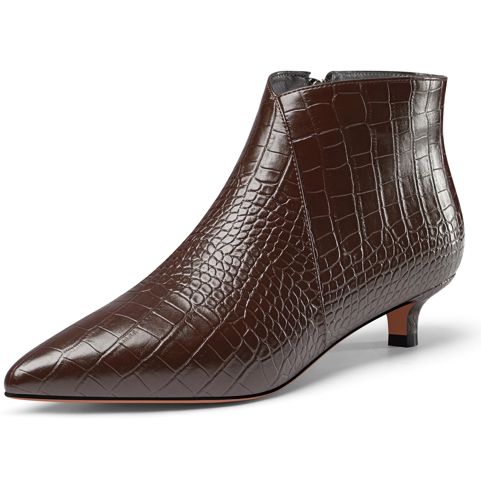 Aachcol Womens Pointed Toe Low Kitten Heel Ankle Boots Short Bootie Zipper Office Dress Basic Classic 1.4 Inches Heels