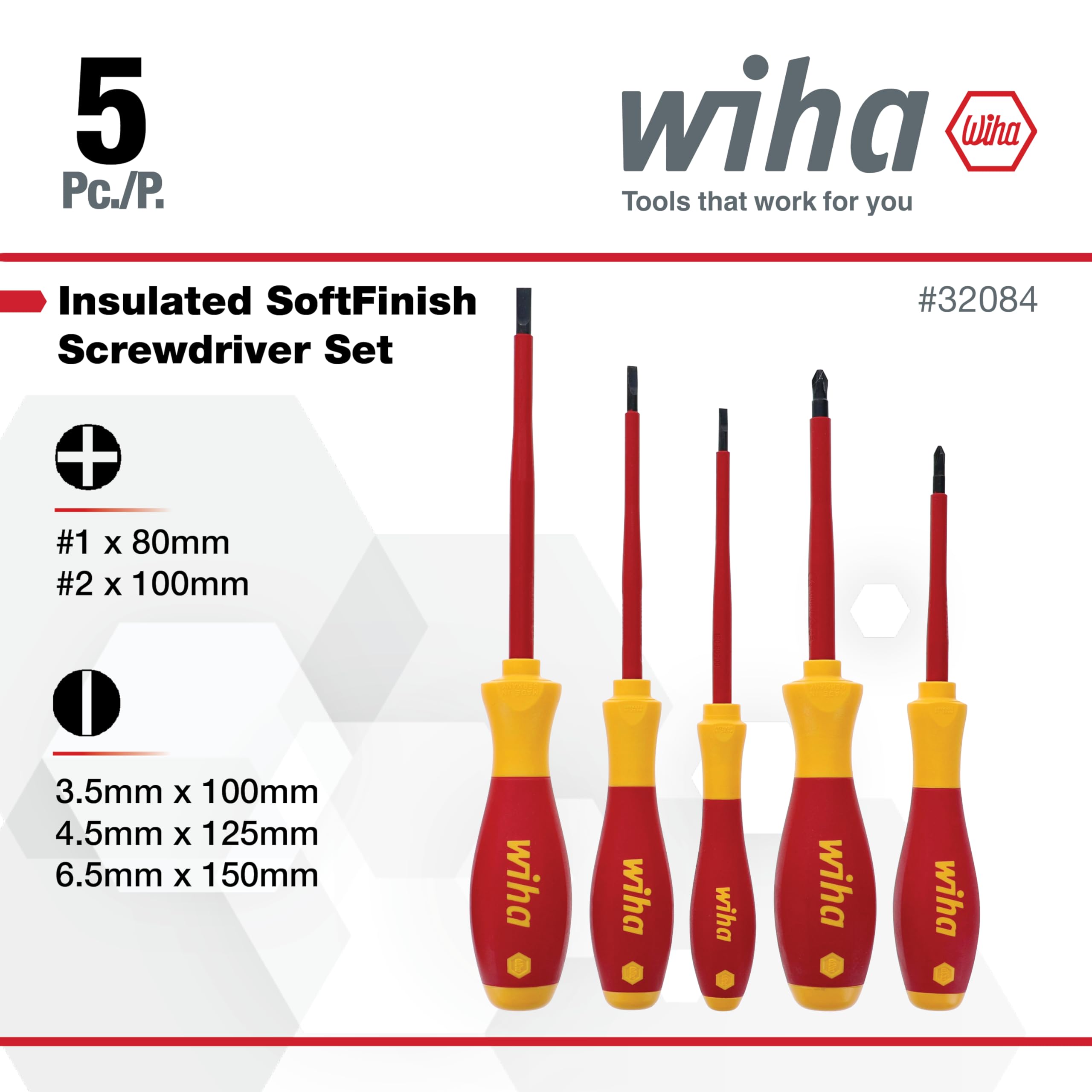 Wiha 32084 - Set di cacciaviti isolati a taglio e Phillips, 5 pezzi