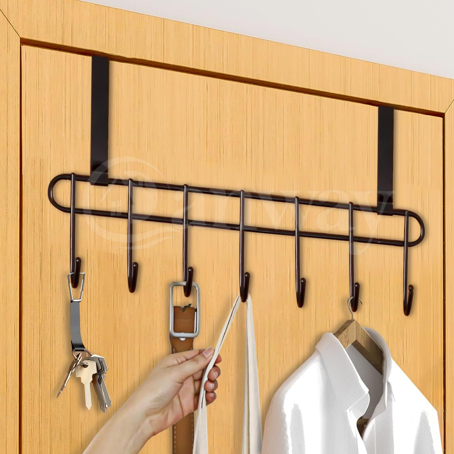 CANWAYMulti-Functional Metal Over The Door 7 Hook Hanger Organizer/Wall Hook Rack - Black 2 Piece
