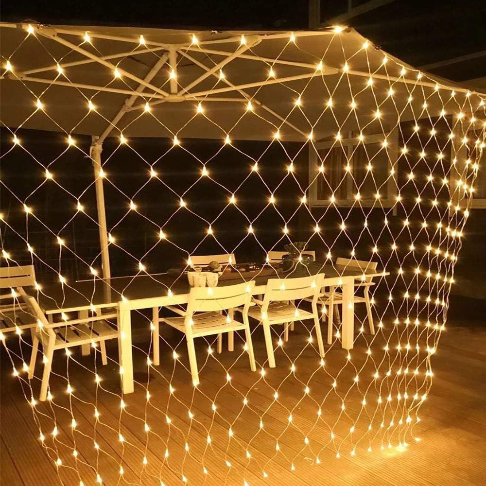 YOU GLOW GIRL Solar Outdoor Net Light,1.5m x 1.5m 100 LEDs Mesh Fairy Lights with 8 Modes,Auto On/Off Net Lights for Bushes Shrubs Lawn Decoration (Warm White)