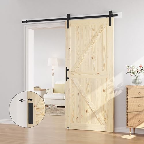 Miniatura 22 de SMARTSTANDARD Puerta corredera de granero de 30 x 80 pulgadas con kit de herrajes para puerta de granero de 5 pies incluido, puerta de madera maciza