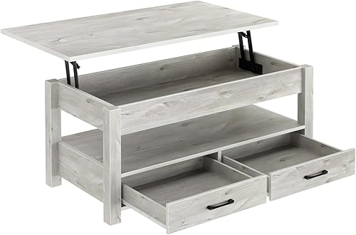 Rolanstar - Mesa auxiliar, mesa de centro con cajones y compartimento oculto, mesa central retro con tablero de elevación de madera, para sala de