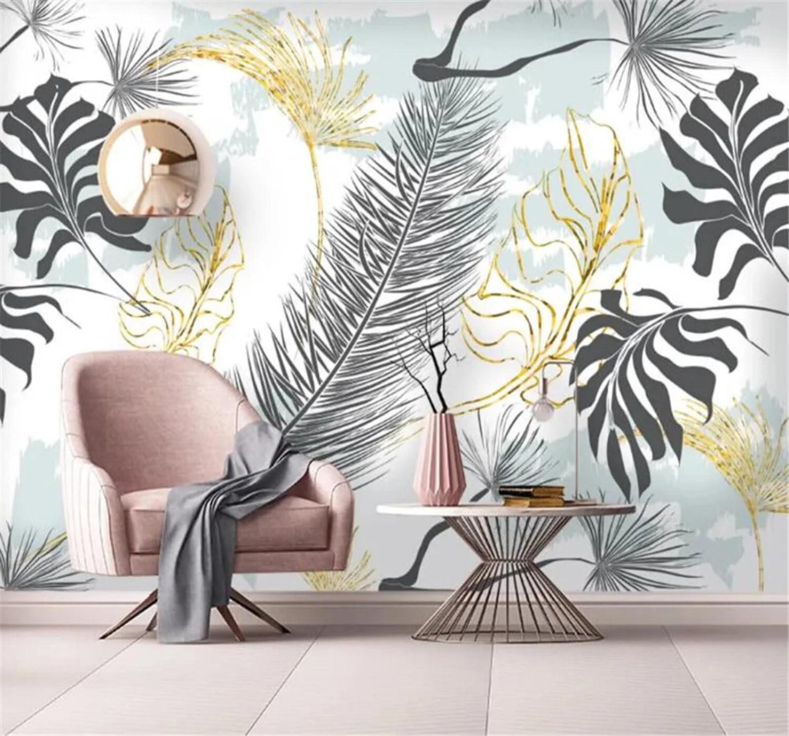 Tzxztt Minimalist Tropical Hand Drawn Plants Banana Leaves Modern 3D Wallpaper Premium Textured Silk Neutral Tones Material Ideal for Living Room Bedroom-400cm×280cm