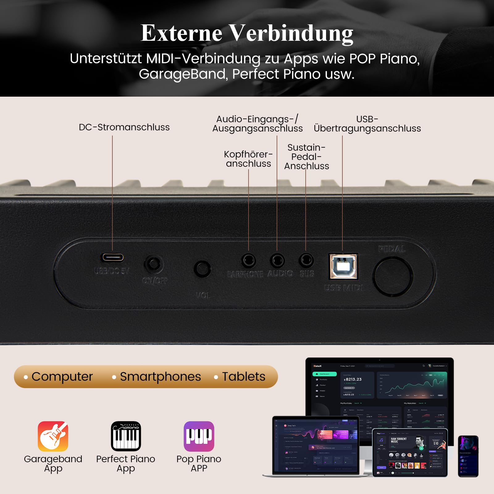 COSTWAY Keyboard Piano 88 Tasten, Digitales Klavier mit MIDI, Sustain Pedal, Musikständer & Tragetasche, E-Piano tragbar für Anfänger, Kinder, Erwachsene (Schwarz)