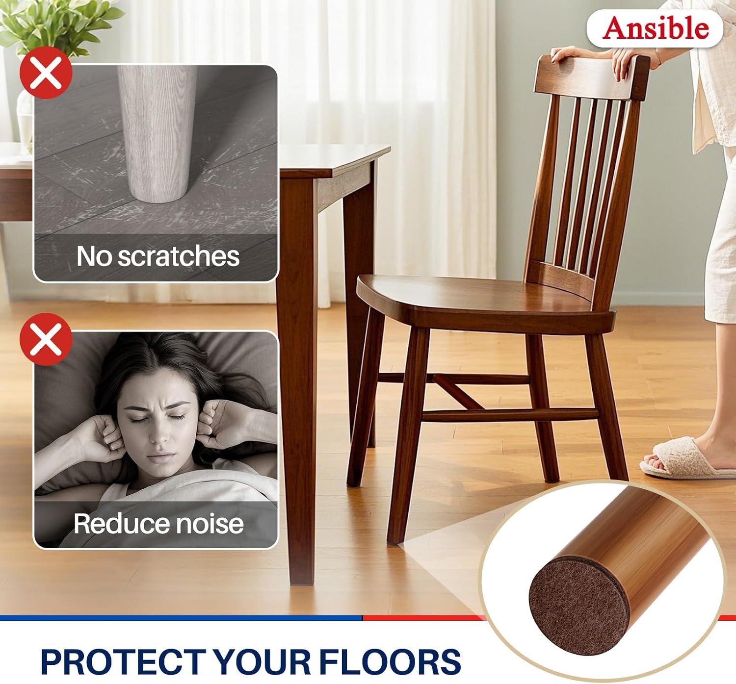 Ansible 299 PCS Felt Furniture Pads, Furniture Pads for Hardwood Floors, Chair Leg Feet Wood Floor Protectors (Brown)