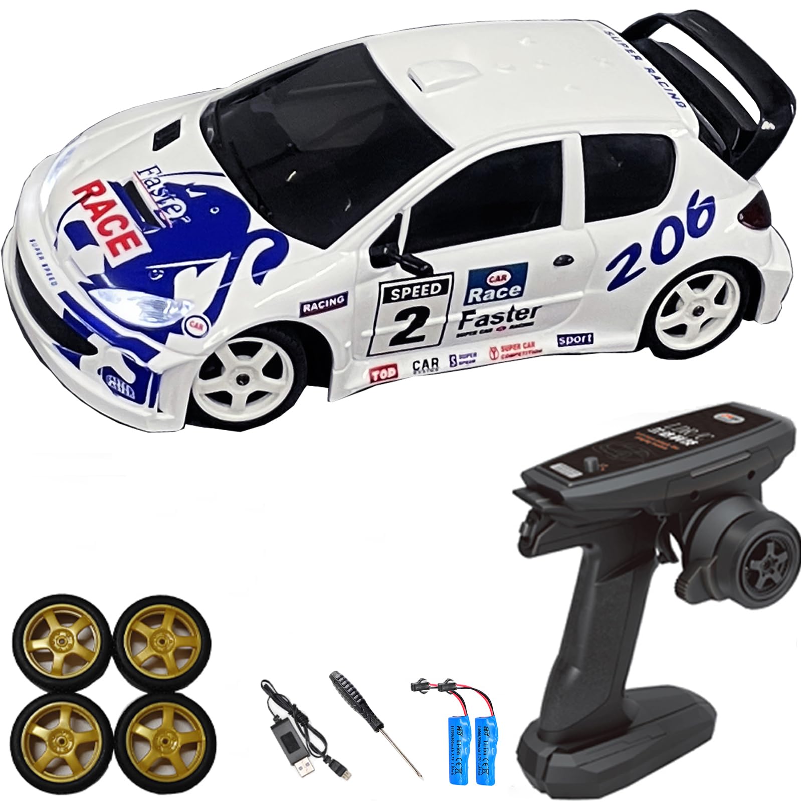 LDRC 2802PRO 1/28 Mini RC Drift Car GTR 2.4GHz 4WD RTR with Gyro and 4PCS Drift Tires Racing Radio Control Cars (White)