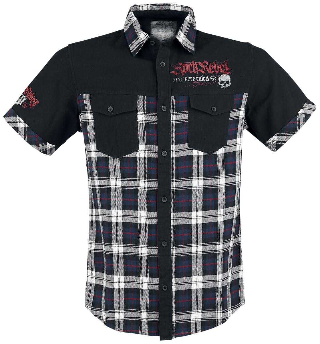 Rock Rebel by EMP Herren schwarz-weißes Hemd mit Karo Muster und Patches