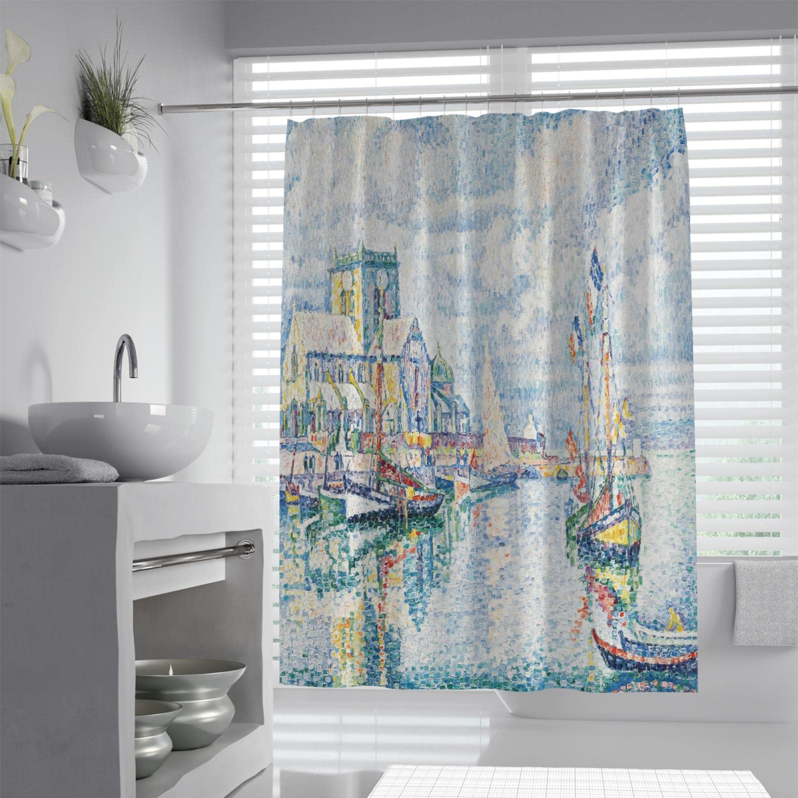 Cortinas de Ducha de impresión Ingenioso Punto Barco Cortina de Ducha para decoración de baño Impermeable máquina Lavable Paul Signac Cortinas de baño W190xL220cm
