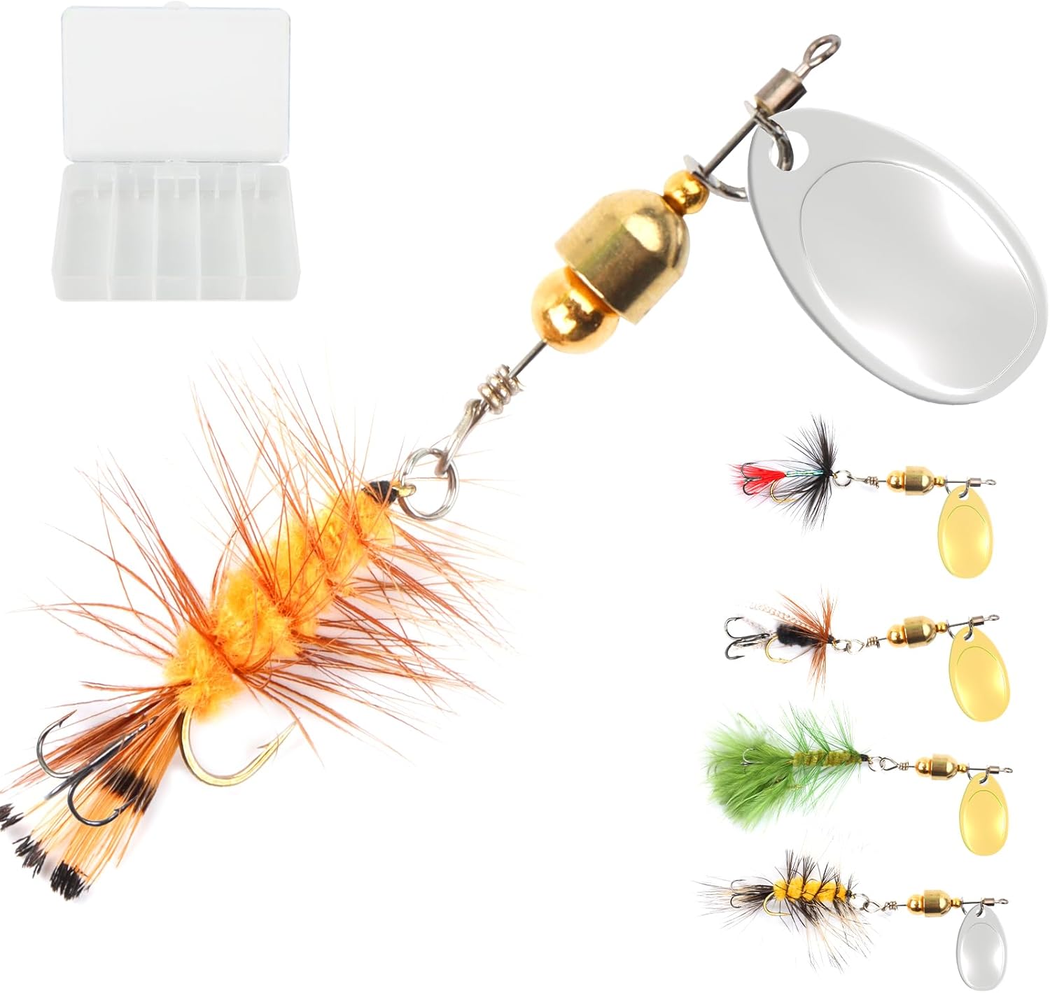 Fishing Spinners Trout Spinner baits Spoon Fishing Lures Kit for Freshwater Smallmouth Bass,Steelhead Small Spinnerbait with Tackle Box