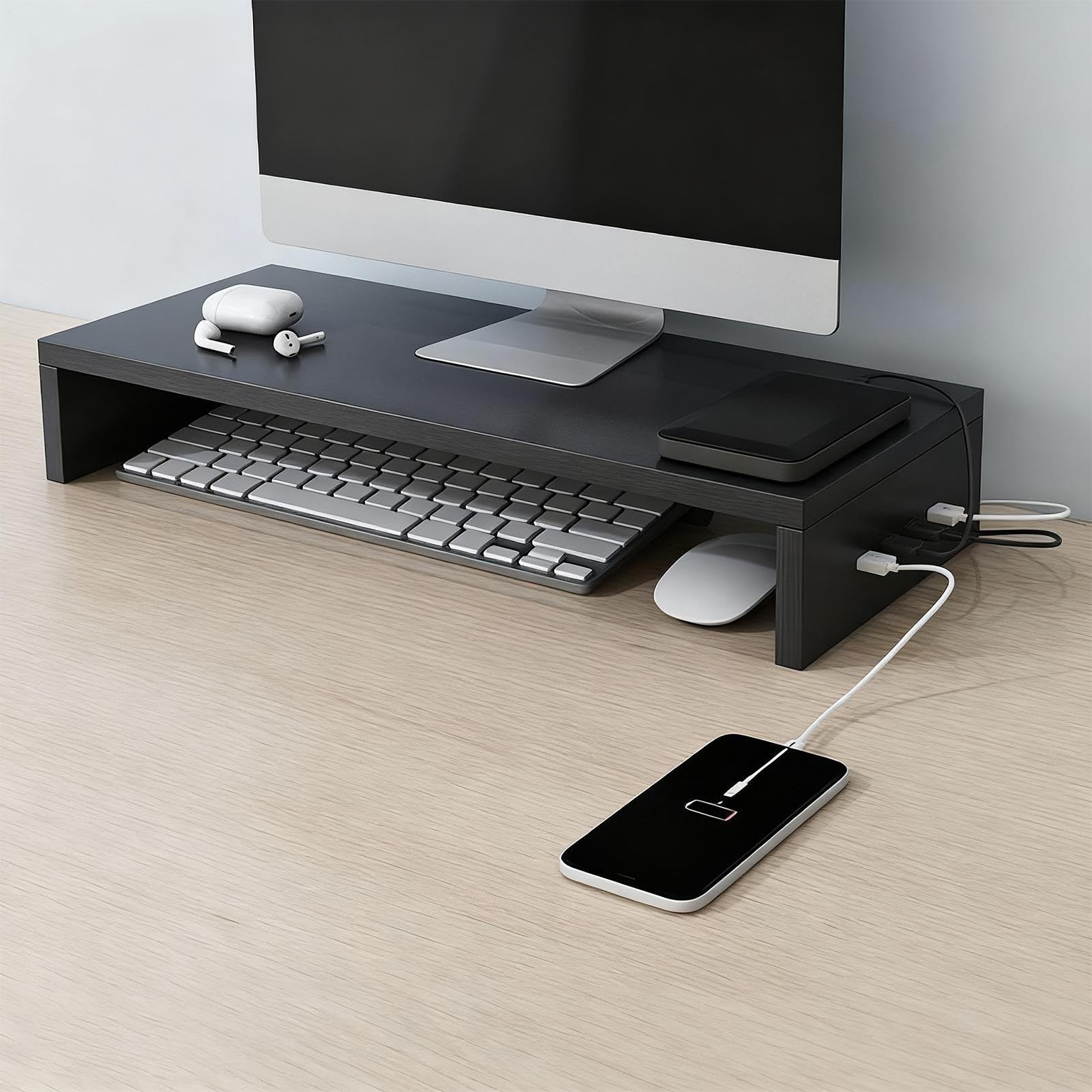 Monitor Riser Desk, 87x3,03 Ergonomiczna podwyższona podstawka z 4 portami USB do ulepszania stojaka na ekran komputera do akademika szkolnego domu komponenty electr