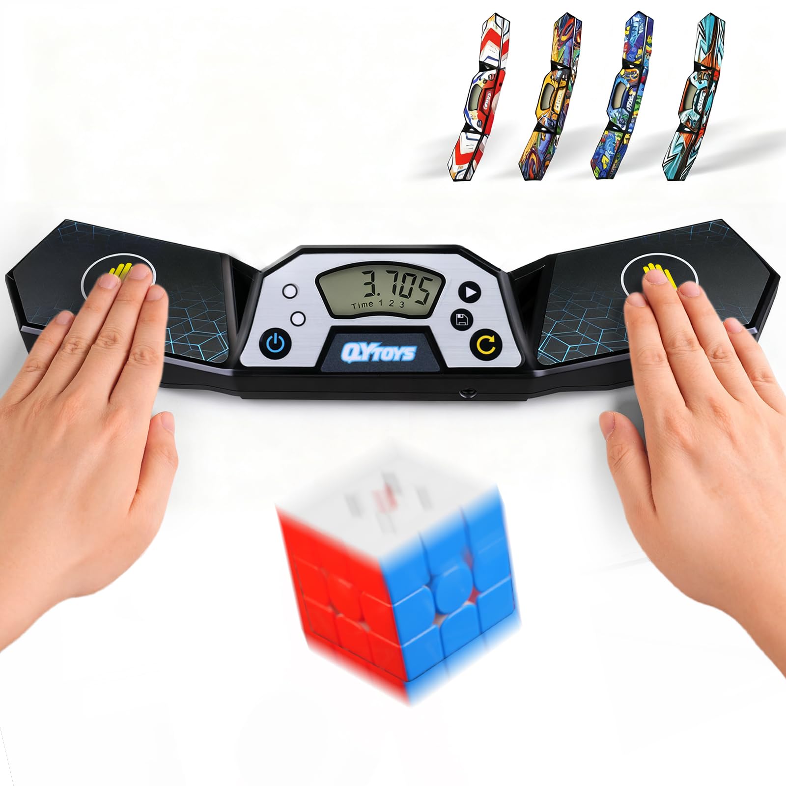 Professioneller Speed-Würfel-Timer, Touch-Steuerung, Timer mit Display, Würfel-Rennstapel, Wettbewerb, ein tolles Geschenk für Jungen und Mädchen (Flagge blau)