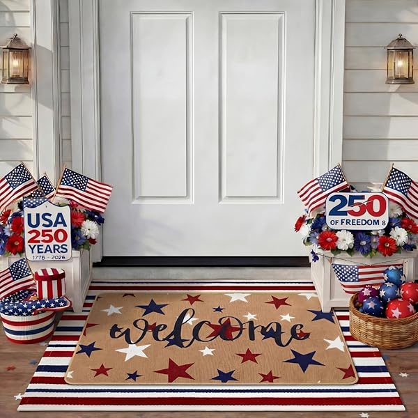 Layered Patriotic Stars and Stripes Doormat