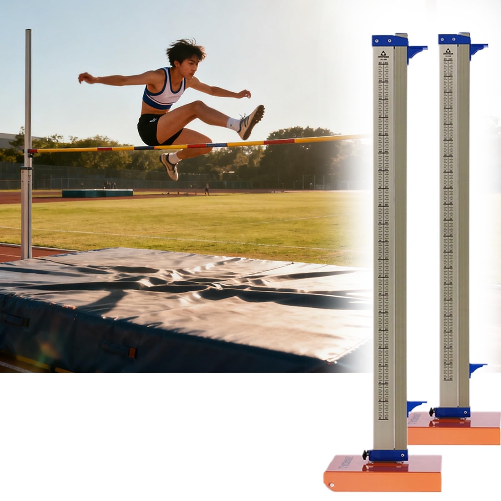 Estándares de salto alto de pista y campo para competición, probador de altura de soportes de salto alto de aluminio con múltiples soportes, equipo de entrenamiento de escuela secundaria