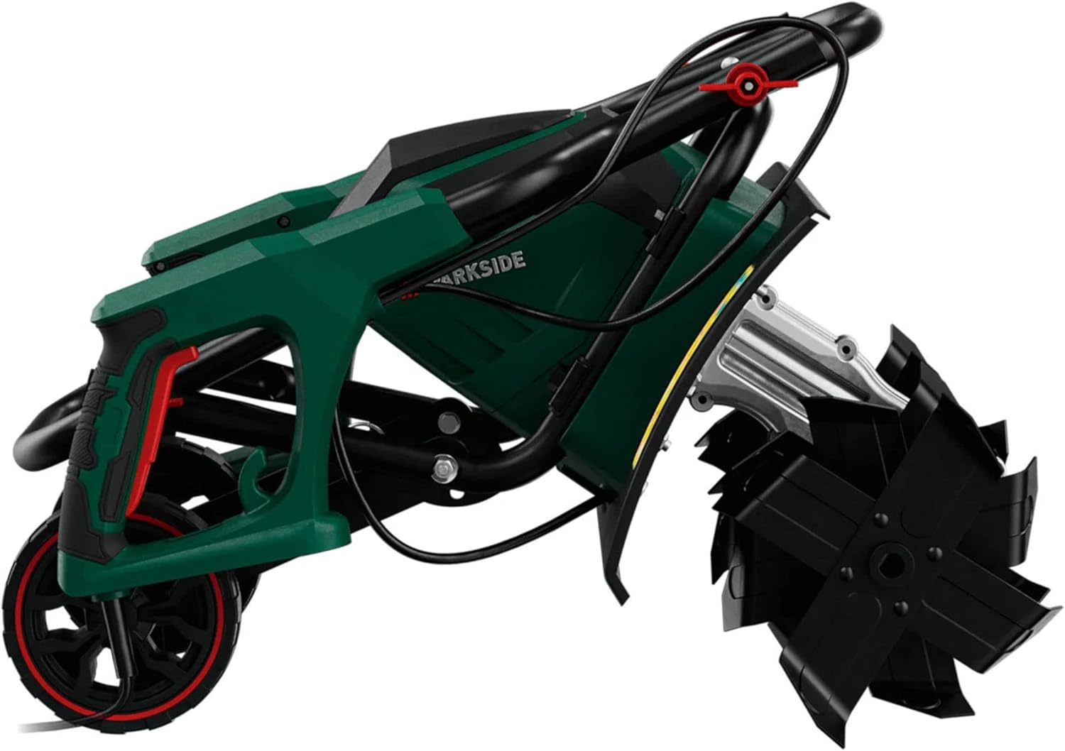 Cultivator in folded position, side view