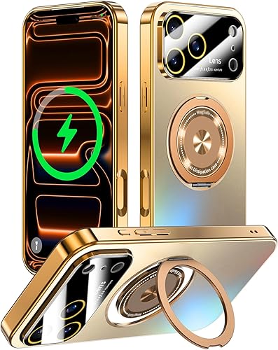 Funda para iPhone 17 Pro Max con soporte magnético giratorio cubierta de cámara integrada compatible con MagSafe Funda delgada de protección a