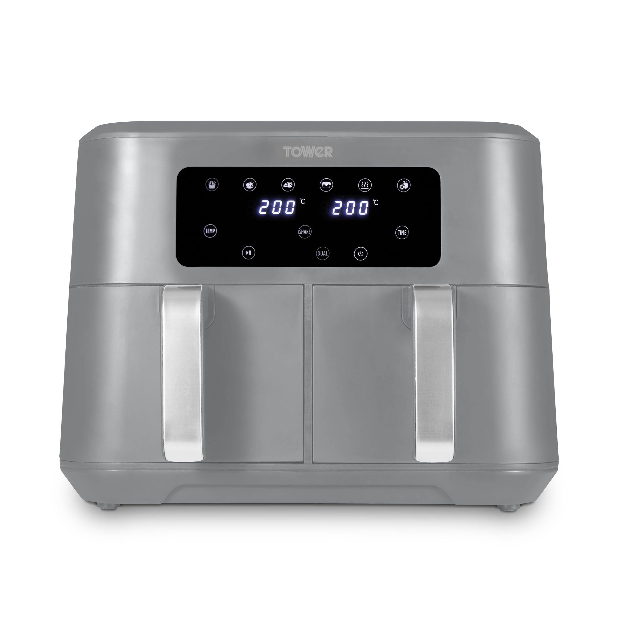 Tower T17137CGRY Vortx 8.5L Dual Basket Air Fryer with Dual Cook Function, 2400W, Grey & Chrome