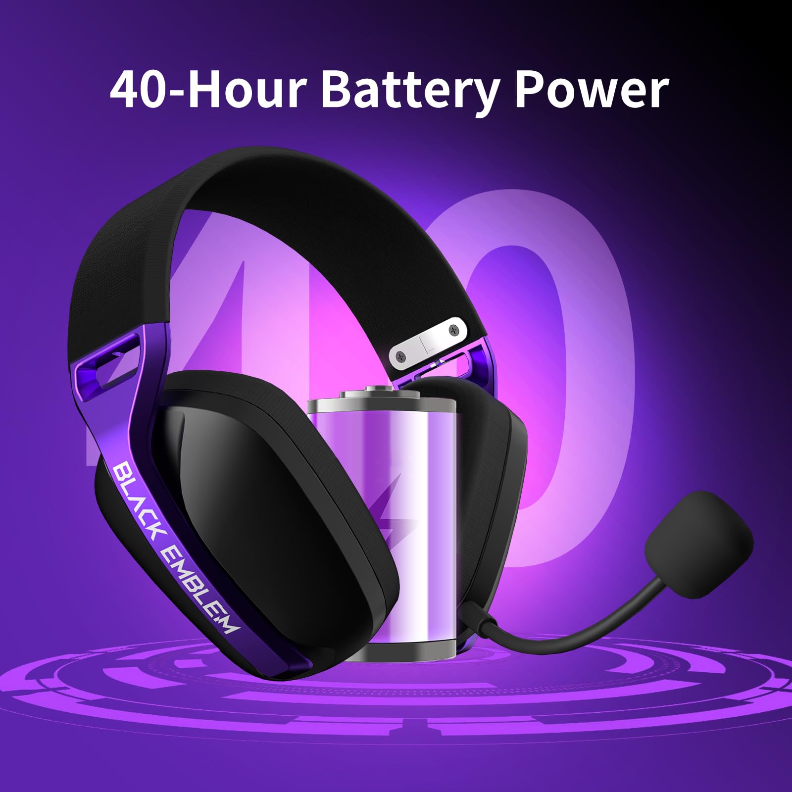 Black Emblem Cuffia Gaming Wireless con Mic rimovibile per PC, PS5, PS4, 2,4 GHZ cuffie da gioco con auricolari respirabili, Bluetooth 5.4, batteria 50H, cuffie da gioco leggere