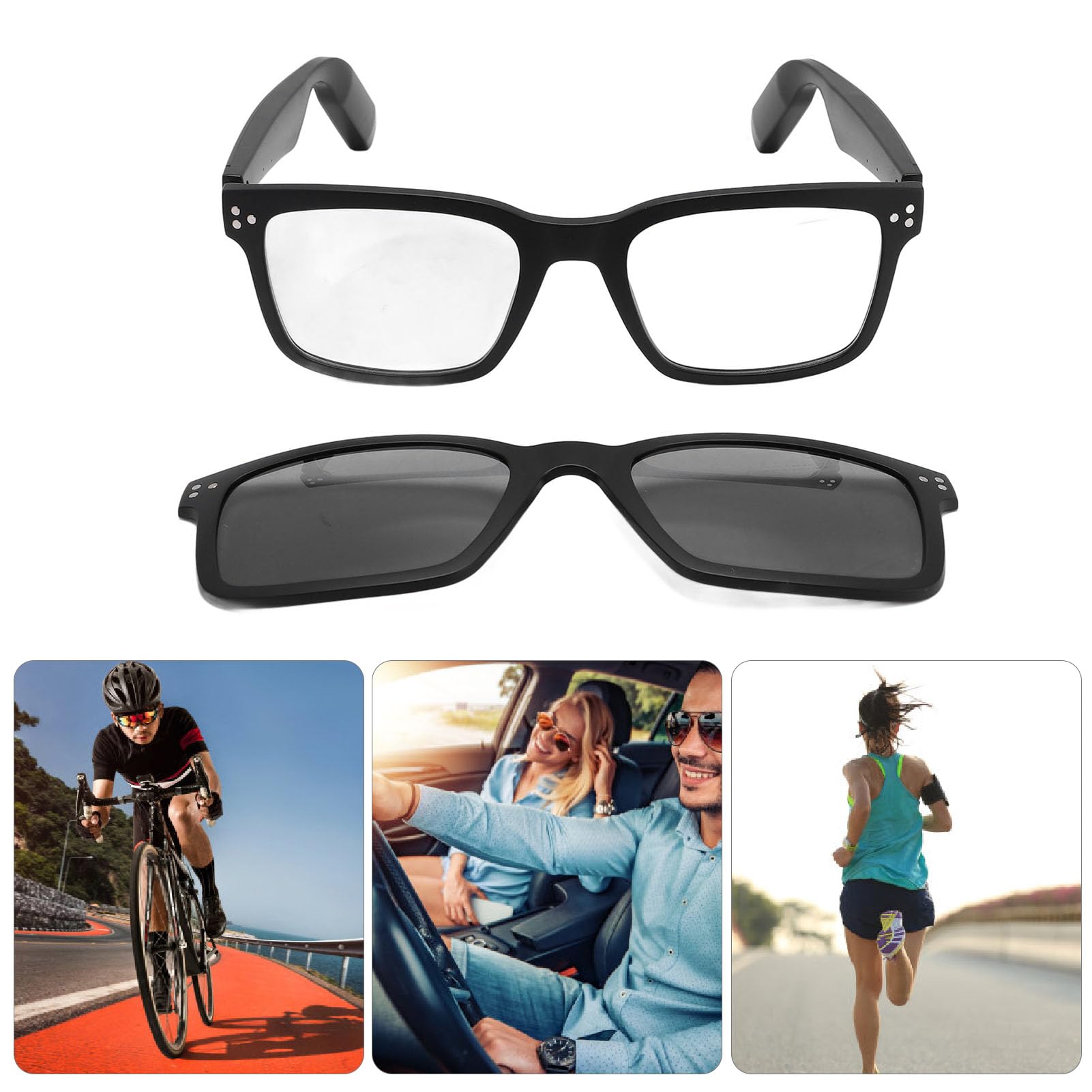 Lunettes Intelligentes Lunets Audio Bluetooth pour Hommes Femmes, Micro Intégrés, Musique Ouverte de L'oreille et Appel HD, Lunettes de Soleil