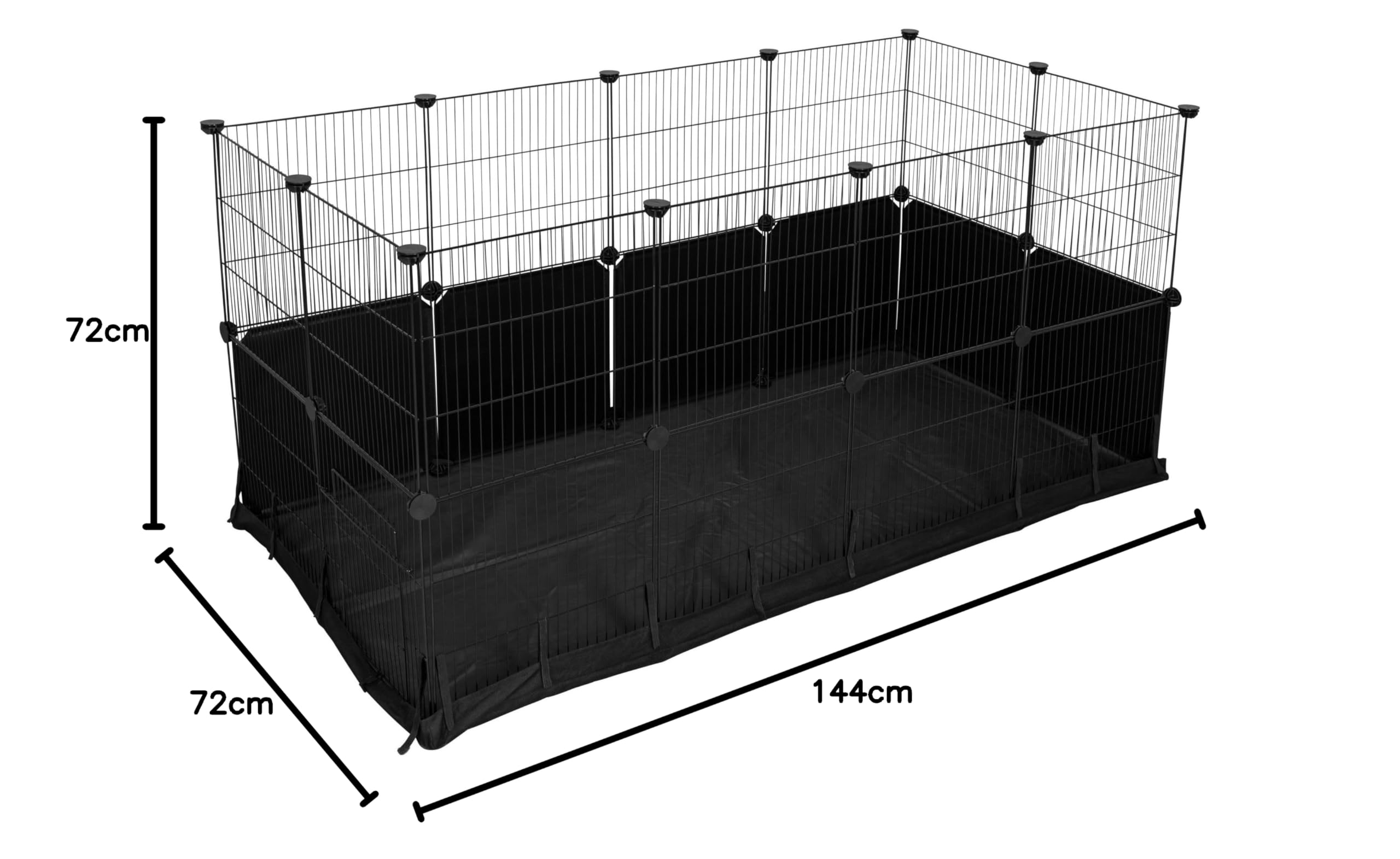 Kerbl Pet recinto da interni Hoppla, nero, 144x72x72 cm, recinto per piccoli animali, box, metallo verniciato a polvere, roditori, conigli, lepri