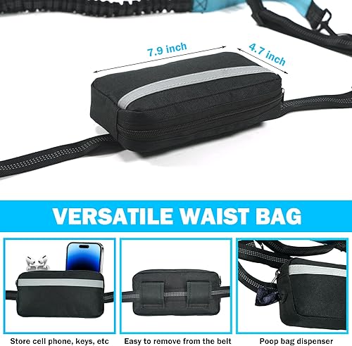 Miniatura 3 de Correa de perro manos libres con bolsa de cremallera, doble asa acolchada correa para correr para perros medianos y grandes, correa retráctil para