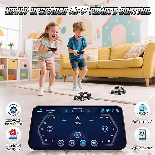 Miniatura 6 de SOONYANG Mini autos de control remoto, juguete de camiones monstruo de control de aplicación, caja de aleación 164, autos RC con luces, auto de