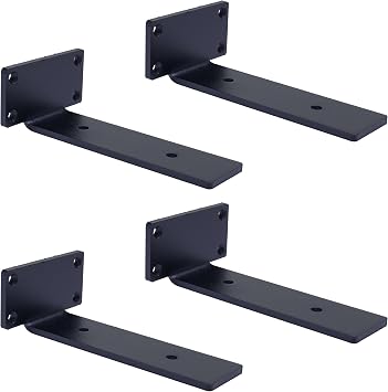 Steel Floating Shelf Brackets 6in Black, 4 Pack