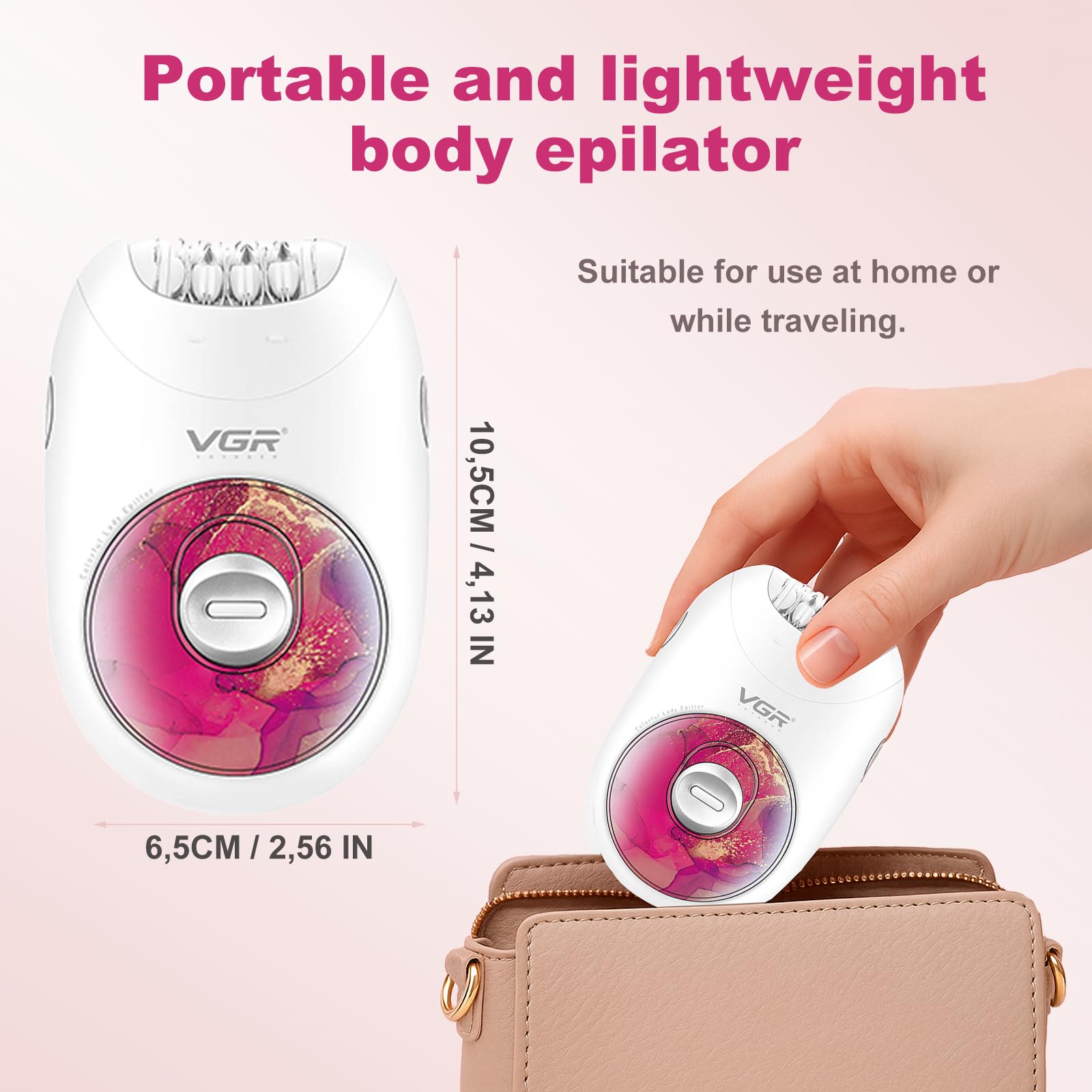 VGR 706 Epilatore da donna, epilatore elettrico portatile senza filo per gambe, ascelle, schiena e corpo, sistema a 18 pinzette, 2 velocità, Rosso
