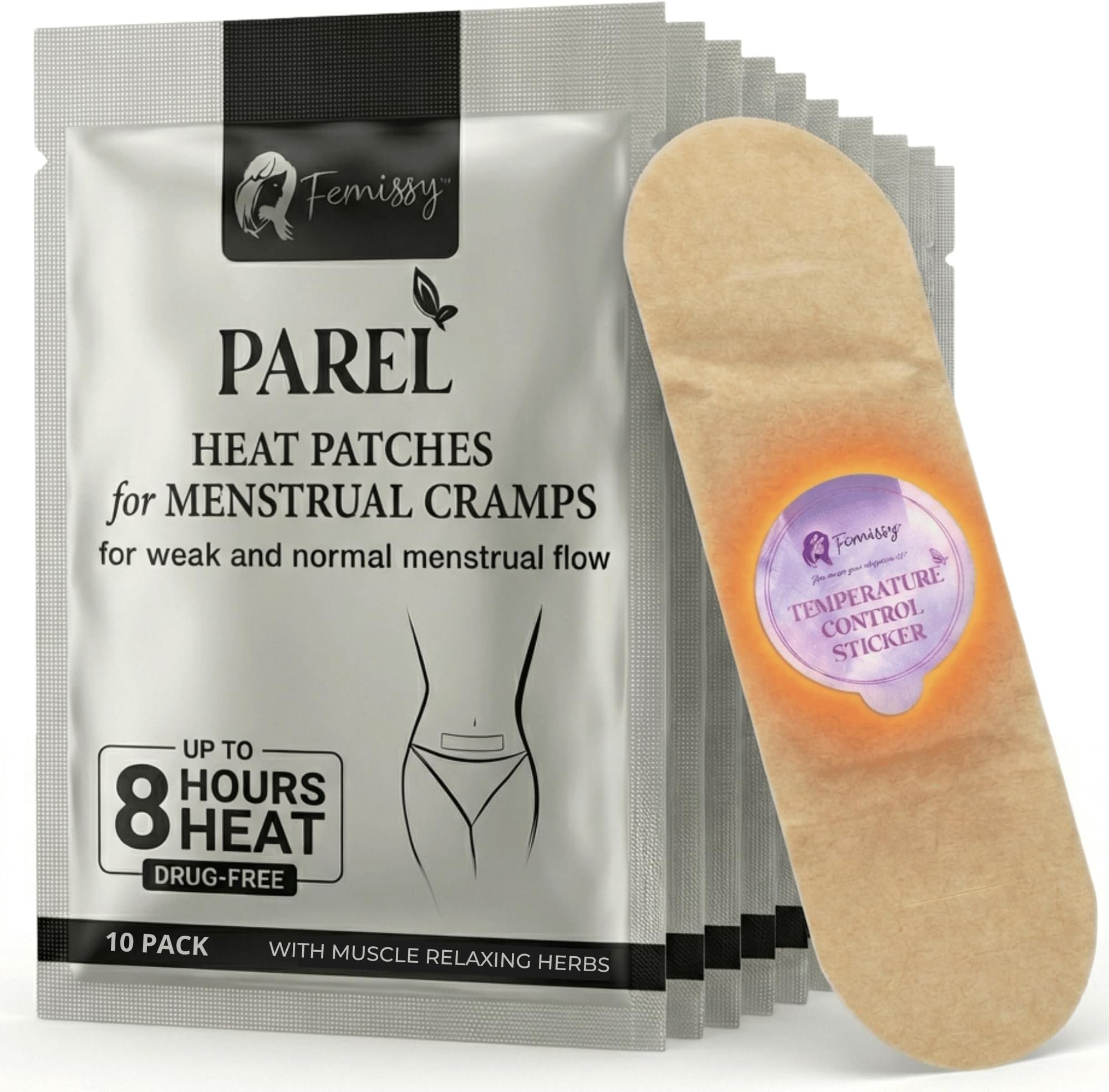 Herbal Period Heat Patches, Tailored for Low-Normal Flow (10 Pack) – 8hr Long-Lasting, Drug-Free Heating Patch for Menstrual Cramps, Bloating & Back Tension – Skin-Safe, Strong Hold, On-the-Go Relief
