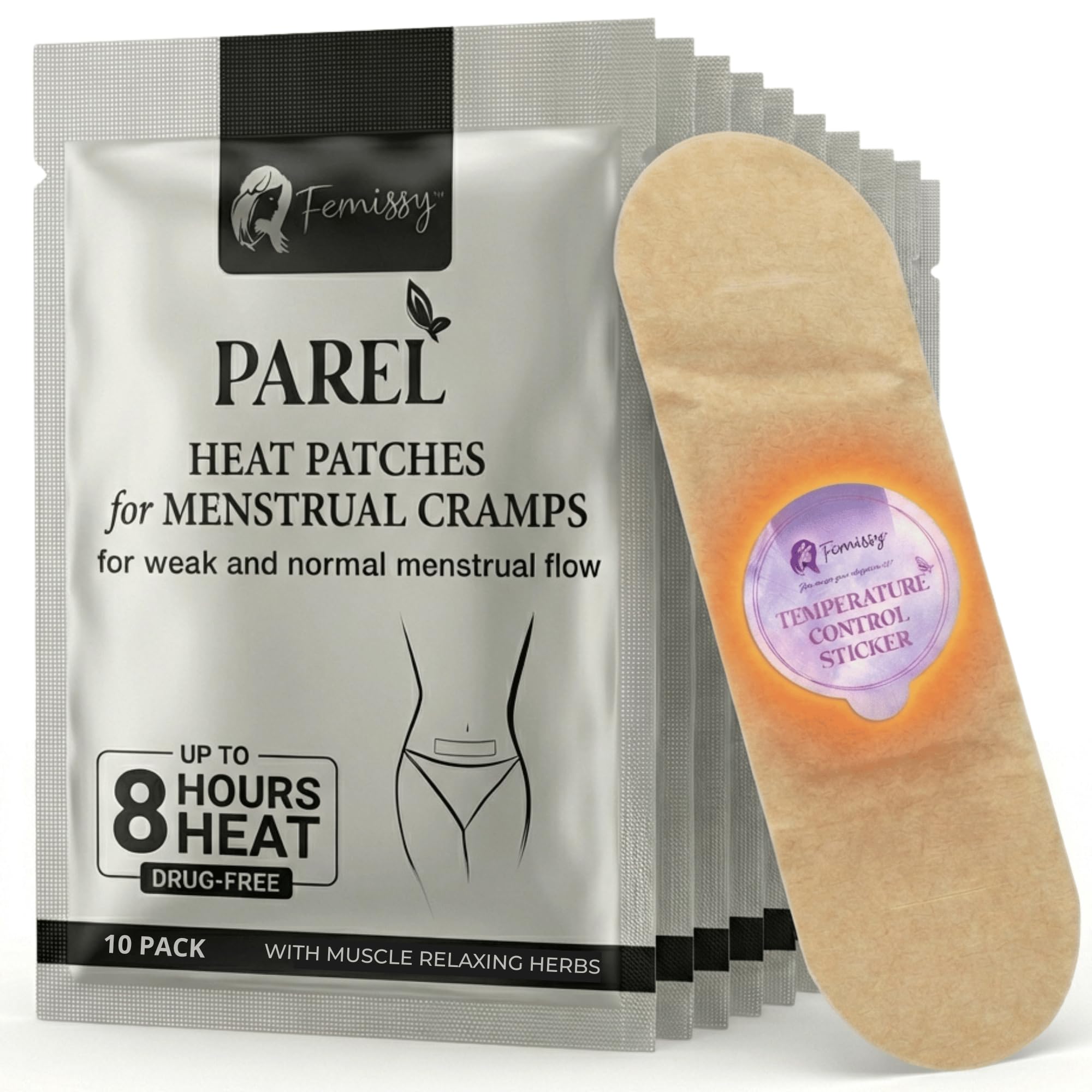 Herbal Heat Patches for Menstrual Cramps, Low-Normal Flow, 8-Hour, 10 Pack